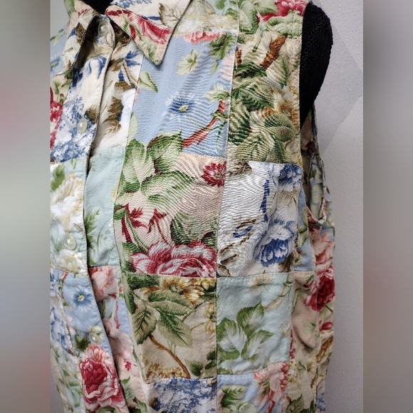 Liz Claiborne Lizwear floral print patchwork sleeveless button front top size XL - Picture 2 of 10